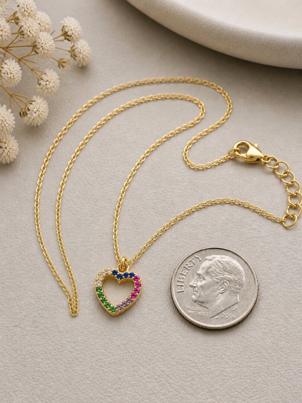 Rhinestone Gold Heart Necklace - Picture 4 of 7